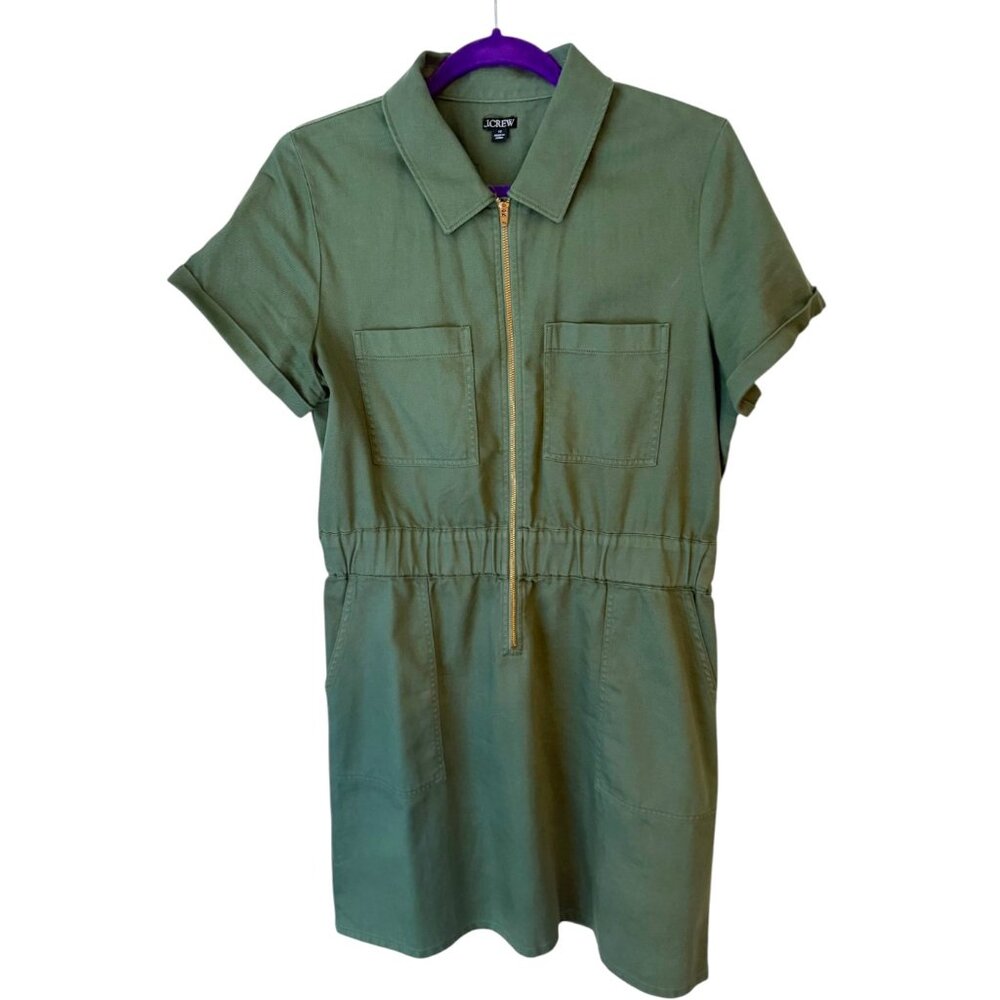J.Crew Olive Green Zip-Front Shirt Utility Dress